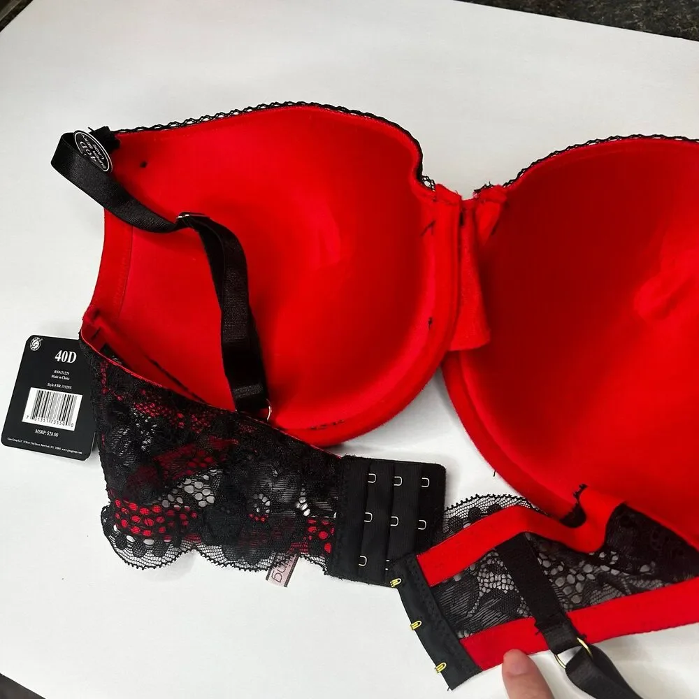 New Red Black floral Lace Lined Bra 40D